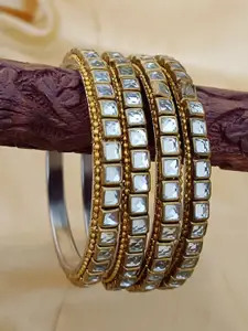 EVY Set Of 4 Gold-Plated Kundan Studded Bangles