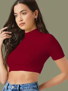 Dream Beauty Fashion Women Round Neck Short Sleeves Fitted Crop Top