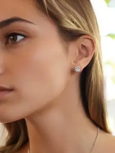 LeCalla 925 Sterling Silver Plated CZ Studded Circular Studs