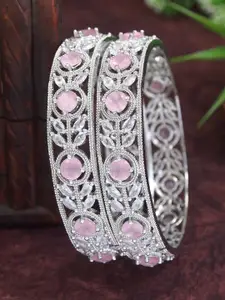 SGA FASHION Set Of 2 Silver-Plated American Diamond Studded Bangles