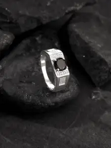 GIVA 925 Silver Rhodium-Plated Stones Studded Gentle Harmony Finger Ring For Him