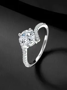Peora Sterling Silver Rhodium-Plated Cubic Zirconia Studded Finger Ring