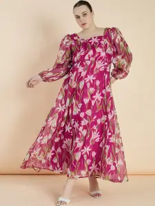 all about you Floral Print Puff Sleeve Scuba Maxi Dress