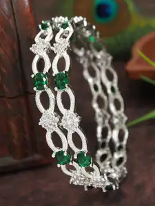 SGA FASHION Set Of 2 Silver-Plated American Diamond Studded Bangles