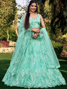 DIVASTRI Embellished Sequinned Semi-Stitched Lehenga & Unstitched Blouse With Dupatta
