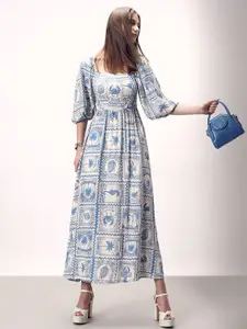 Vero Moda Women Tropical Printed Puff Sleeve Fit & Flare Maxi Dress