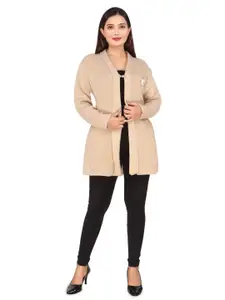 WOOL 4U Self Design Embellished Woolen Tie-Up Shrug