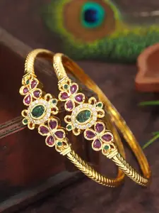 SGA FASHION Set Of 2 Gold-Plated AD Studded Bangles