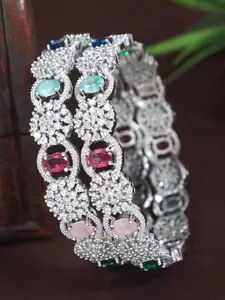 SGA FASHION Set Of 2 Silver-Plated American Diamond Studded Bangles