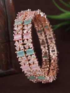 SGA FASHION Set Of 2 Rose Gold-Plated American Diamond Studded Bangles