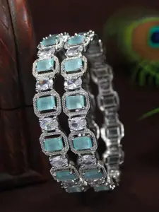 SGA FASHION Set Of 2 Silver-Plated AD Studded Bangles