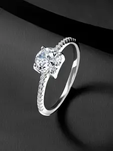 Peora Sterling Silver Rhodium-Plated Cubic Zirconia Studded Finger Ring