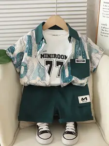 INCLUD Boys Printed Short Sleeves Shirt With T-Shirt & Shorts