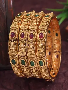 SGA FASHION Set Of 4 Gold-Plated Stone Studded Temple Bangles