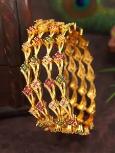 SGA FASHION Set Of 4 Gold-Plated American Diamond Studded Bangles