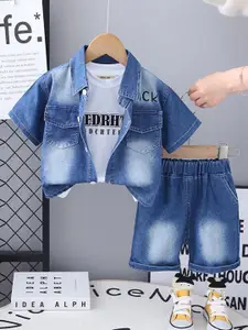 INCLUD Boys Short Sleeves Denim T-Shirt & Shirt With Shorts