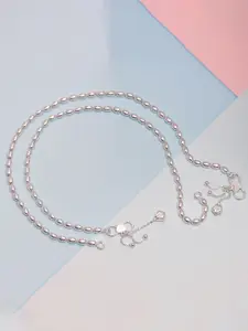 LeCalla 925 Sterling Silver-Plated Artificial Stones Studded And Beaded Anklet