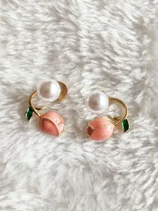 VAGHBHATT Gold-Plated Pearls Studded Floral Shaped Studs