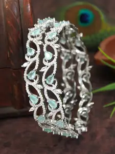 SGA FASHION Set Of 2 Silver-Plated American Diamond Studded Bangles