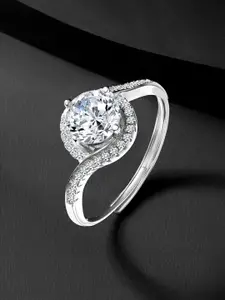Peora Sterling Silver Rhodium-Plated Cubic Zirconia Studded Finger Ring