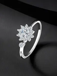 Peora Sterling Silver Rhodium-Plated Cubic Zirconia Studded Finger Ring