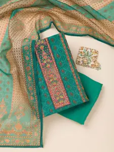 Koskii Floral Printed Sequinned Chanderi Unstitched Dress Material