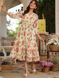 Janasya Floral Printed Fit & Flare Ethnic Dress