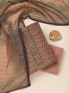 Koskii Paisley Printed Thread Work Chanderi Unstitched Dress Material