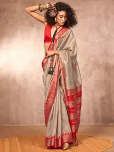 Anouk Woven Design Zari Silk Blend Designer Tussar Saree