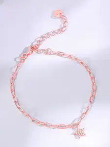 GIVA Kid's 925 Silver Rose Gold-Plated  Zircons Studded Star Charm Anklets