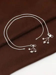 LeCalla 925 Sterling Silver-Plated Artificial Stones Studded And Beaded Anklet