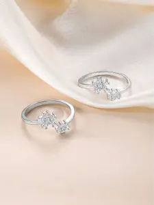 Peora Sterling Silver Rhodium-Plated Cubic Zirconia Studded Toe Rings