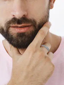 LeCalla Men 925 Sterling Silver Rhodium Plated Cubic Zirconia Stone Studded Finger Ring