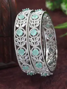 SGA FASHION Set Of 2 Silver-Plated American Diamond Studded Polish Bangles