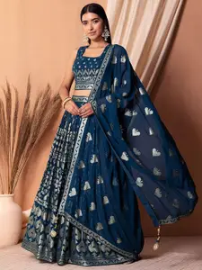DIVASTRI Embellished Sequinned Semi-Stitched Lehenga & Unstitched Blouse With Dupatta