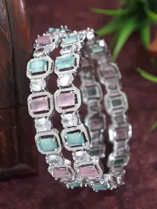 SGA FASHION SGA FASHIO Set Of 2 Silver-Plated AD Studded Bangles