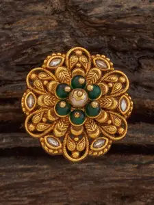 Kushal's Fashion Jewellery Gold-Plated Stone Studded & Beaded Antique Finger Ring