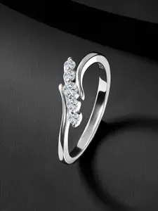 Peora 925 Sterling Silver Rhodium-Plated Cubic Zirconia Studded Finger Ring