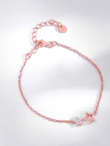 GIVA Kid's 925 Silver Rose Gold-Plated Zircons Studded Shining Star Anklets