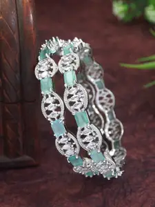 SGA FASHION SGA FASHIO Set Of 2 Silver-Plated AD Studded Bangles