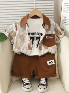 INCLUD Boys Printed Short Sleeves Shirt With T-Shirt And Shorts