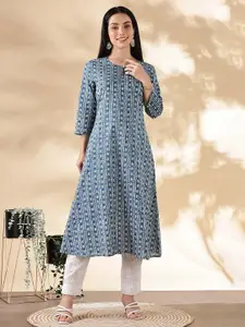 Anouk Ethnic Motifs Printed Keyhole Neck Cotton Kurta