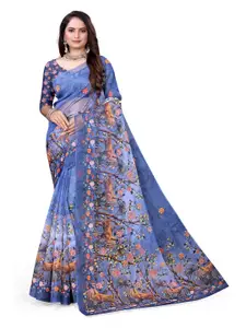 Pemal Designer Women Floral Organza Saree