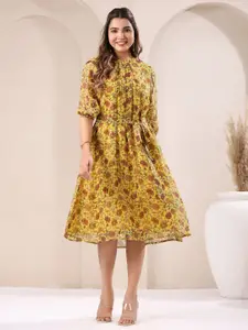Janasya Floral Printed A-Line Ethnic Dress