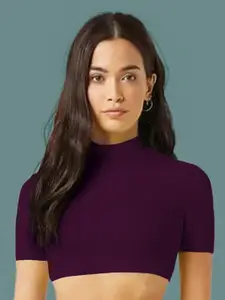 Dream Beauty Fashion top-95-bullet-purple Women High Neck Fitted Crop Top