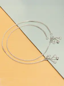LeCalla 925 Sterling Silver-Plated Artificial Stones Studded And Beaded Anklet