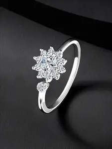 Peora Sterling Silver Rhodium-Plated Cubic Zirconia Studded Finger Ring