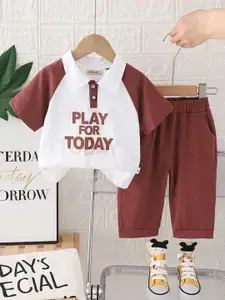 INCLUD Boys Printed Shirt Collar T-shirt With Trousers