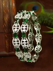 SGA FASHION Set Of 2 Silver-Plated American Diamond Studded Polish Bangles