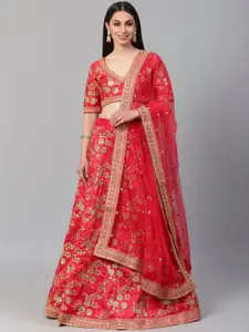 DIVASTRI Embroidered Sequinned Semi-Stitched Lehenga & Unstitched Blouse With Dupatta